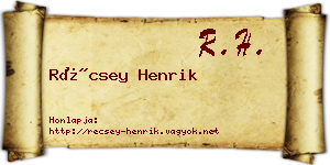 Récsey Henrik névjegykártya